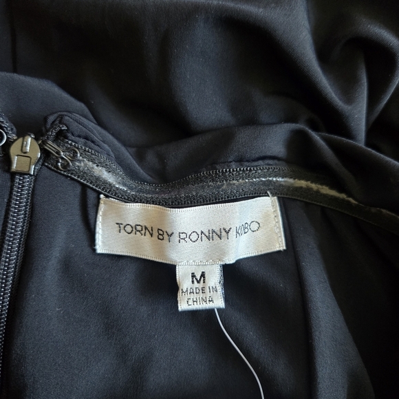 New Torn by Ronny Kobo Selena Strapless Cutout Rosette Bodycon Black Midi Dress - Picture 9 of 11